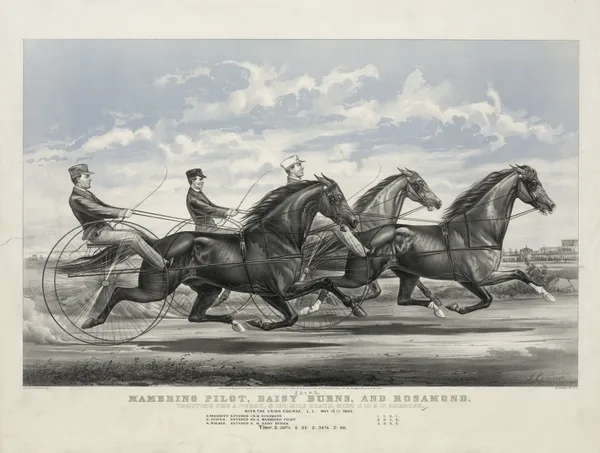 Mambrino Pilot, Daisy Burns, and Rosamond; trotting for a purse, $100 mile heats, best 3 in 5 in harness av John Cameron