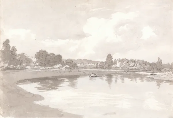 On the River Wye with Wilton Castle Ruins on a Bend in the River av John Glover