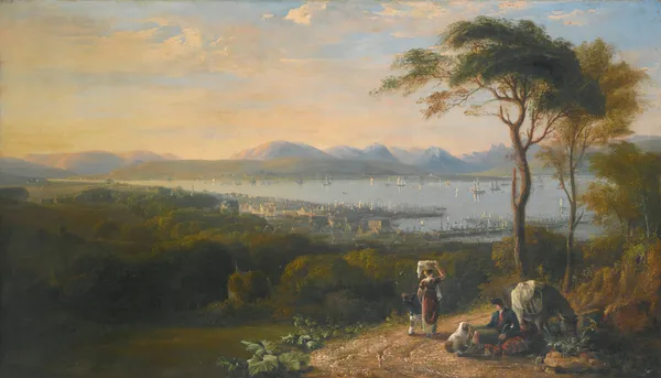 View Of Port Glasgow And Greenock On The Firth Of Clyde, The Argyll Hills Beyond av John Glover