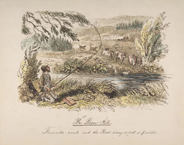 The Riverside, Favourable Wind and the Trout Rising as Fast as Possible av John Leech