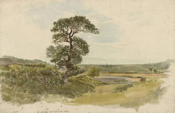 A Landscape in Snowdonia with a Tree in the Foreground av John Linnell