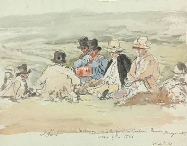 Mowers in the Field in Porchester Terrace, Bayswater, June 9, 1830 av John Linnell