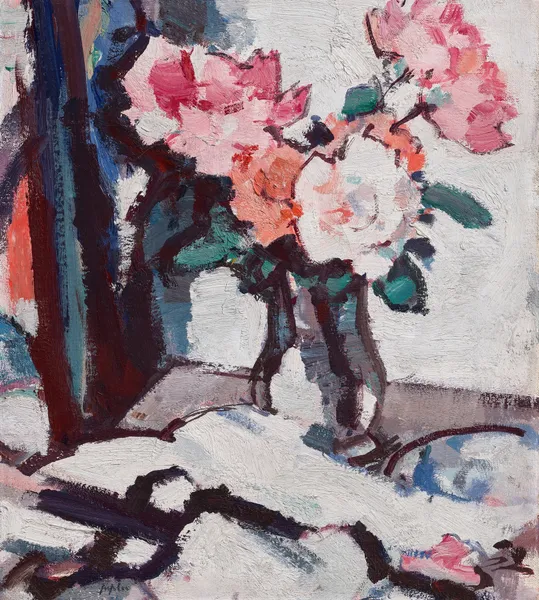 Pink Roses in a Glass Vase av Samuel John Peploe