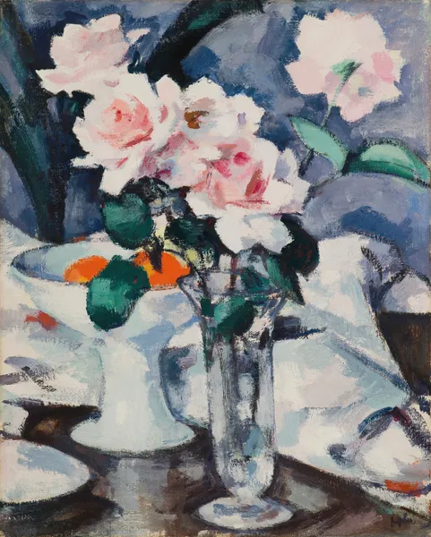 Pink Roses in a Glass Vase av Samuel John Peploe