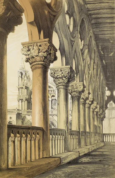 Examples of Architecture of Venice – The Ducal Palace, Renaissance Capitals of the Loggia av John Ruskin