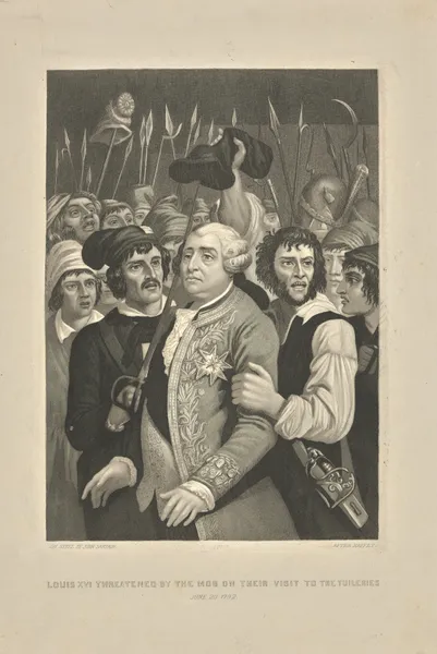 Louis XVI threatened by the mob on their visit to the Tuileries ; June 20, 1792 av John Sartain