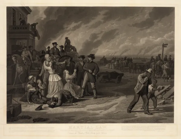 Martial law, the desolation of the border counties of Missouri (after George Caleb Bingham) av John Sartain