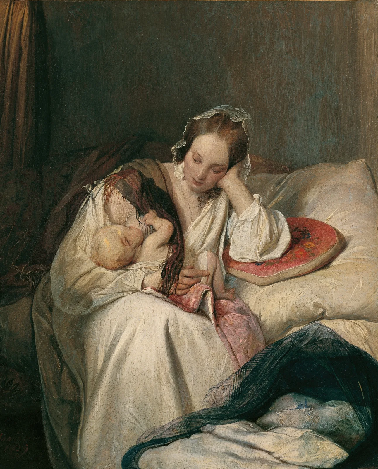 Mutterliebe (Die Gattin des Künstlers mit Kind) av Josef Danhauser