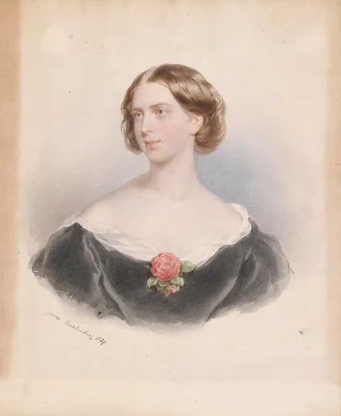 Bildnis einer jungen Frau mit Rose av Josef Kriehuber