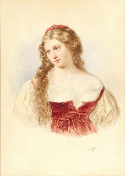 Portrait of a girl with long and blond hair av Josef Kriehuber