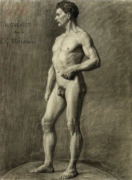 Académie d’homme debout, tourné vers la gauche (modèle d’atelier) av Arthur-Joseph Gueniot