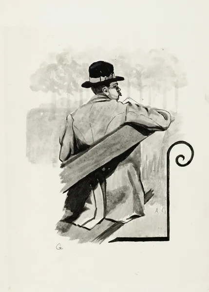 Homme assis sur un banc, vu de trois-quarts dos av Arthur-Joseph Gueniot