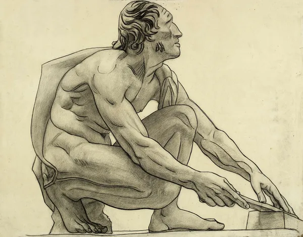 Homme nu accroupi, de profil vers la droite av Arthur-Joseph Gueniot