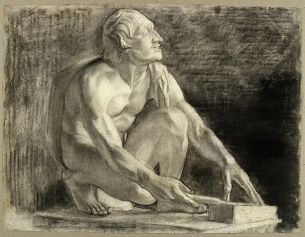 Homme nu accroupi, vers la droite av Arthur-Joseph Gueniot