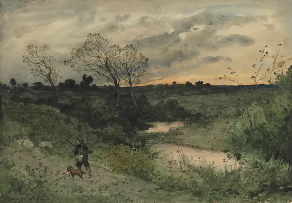 Dawn—Hunter with Dog av Henri-Joseph Harpignies