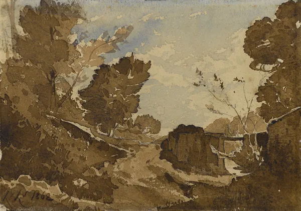 Fossé avec un petit pont av Henri-Joseph Harpignies