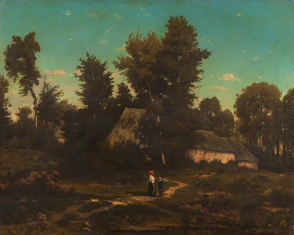 Paysage aux chaumières (19th Century) av Henri-Joseph Harpignies