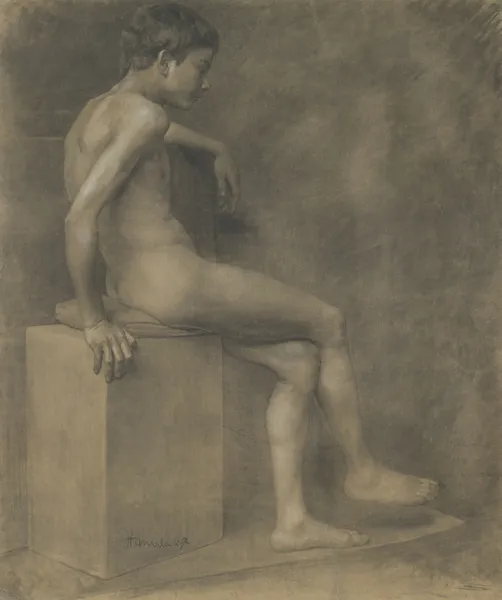 Sitting boy av Jozef Hanula