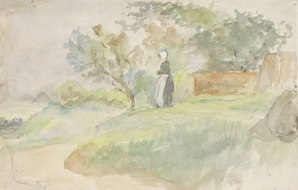 Staande vrouw in een landschap av Jozef Israëls