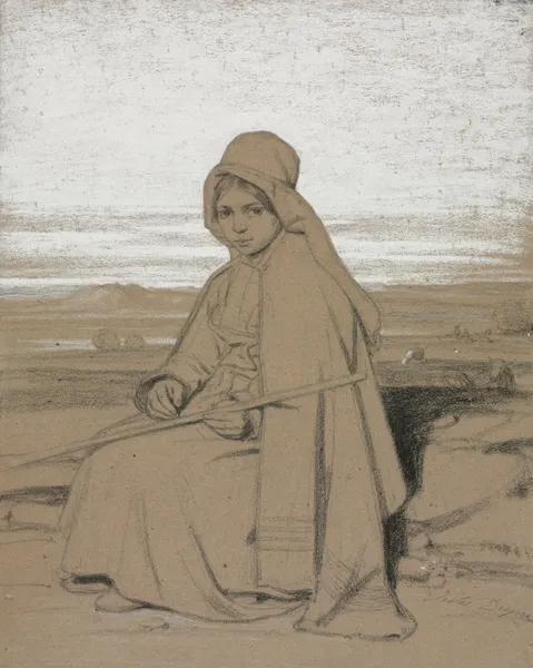 A Seated Shepherdess av Jules Dupré