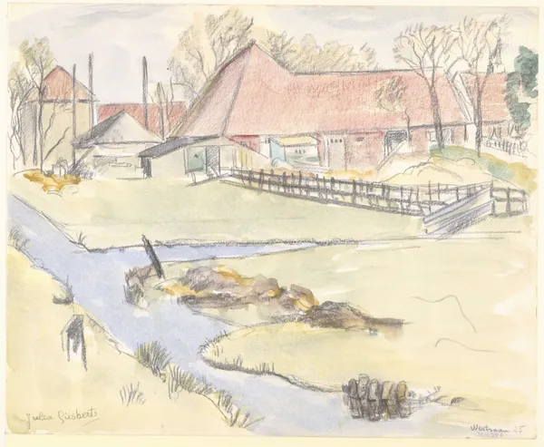 Gezicht op een boerderij te Westzaan av Julia Giesberts