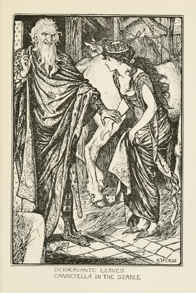 Scioravante leaves Cannetella in the Stable av Henry Justice Ford