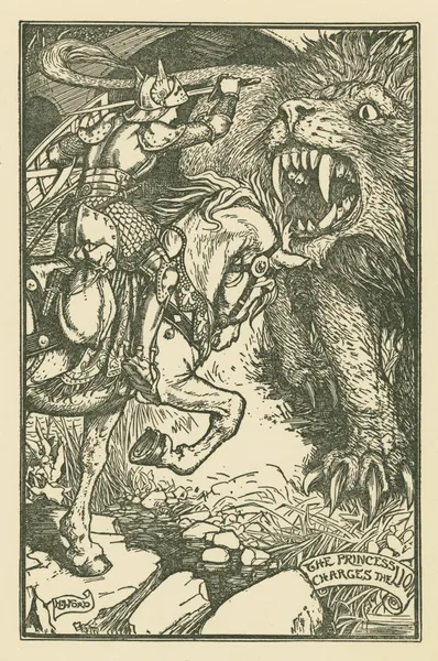 The princess charges the lion. av Henry Justice Ford