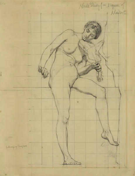 Nude study for figure of Music av Kenyon Cox