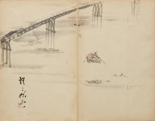 Boats on a River av Kawanabe Kyōsai