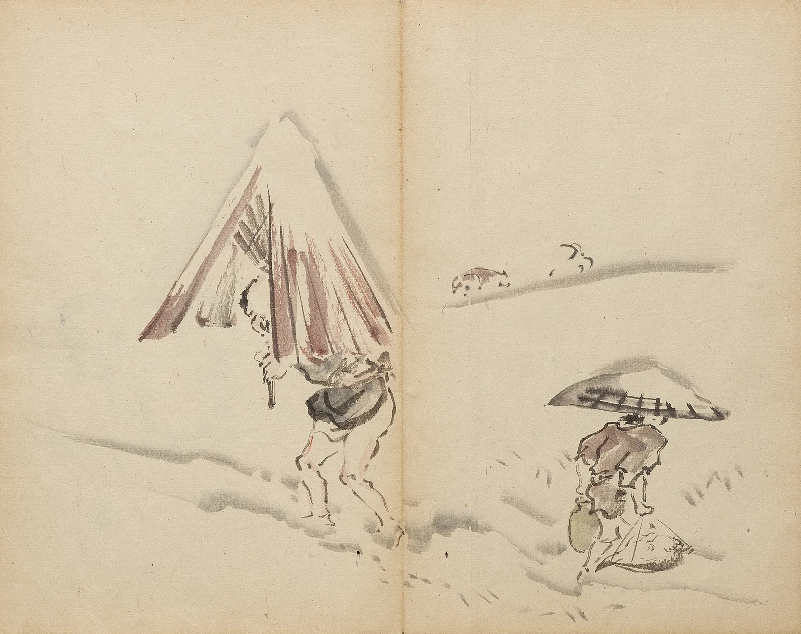 Figures in Snow av Kawanabe Kyōsai