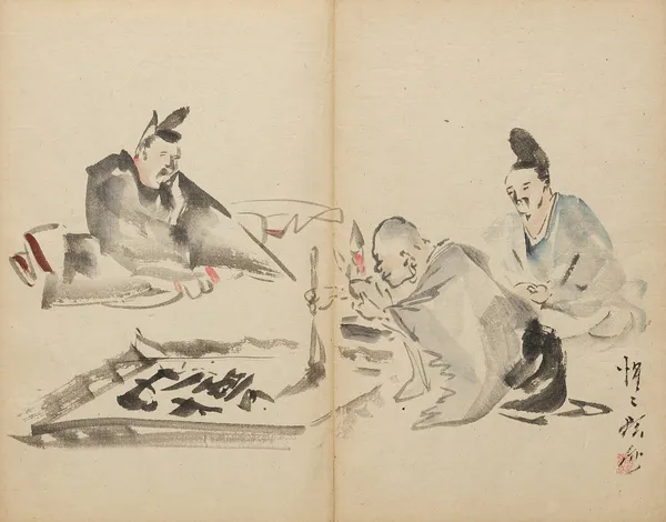 Monk at Calligraphy av Kawanabe Kyōsai