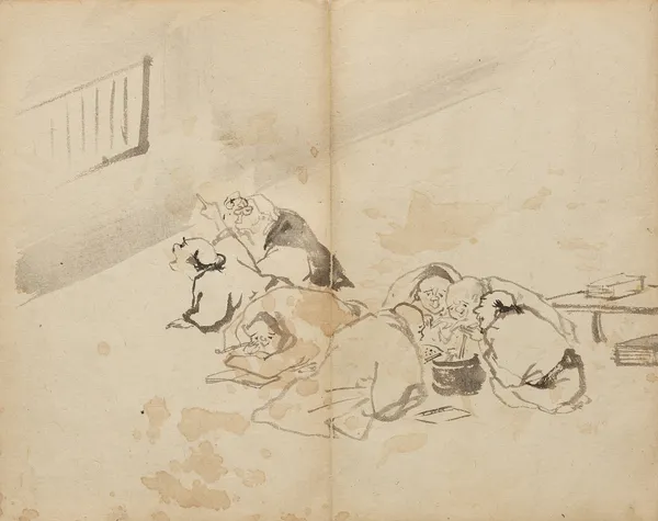 People Dining and Reading av Kawanabe Kyōsai