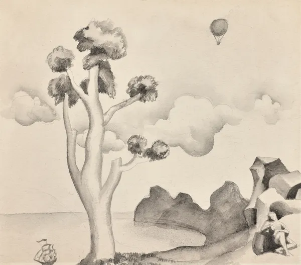 Personnage avec bateau et ballon av Roger de La Fresnaye