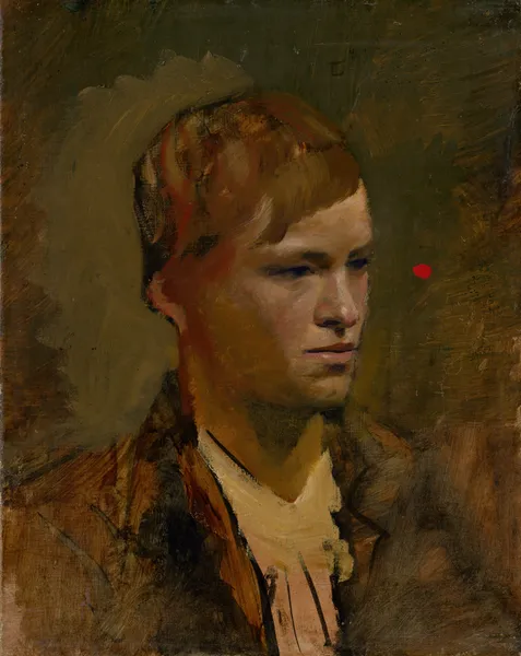 Fair-Headed Boy with Red Point in the Background av Ladislav Mednyánszky