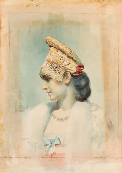 Portrait of a Girl Wearing a Kokoshnik in Profile av Léon Bakst