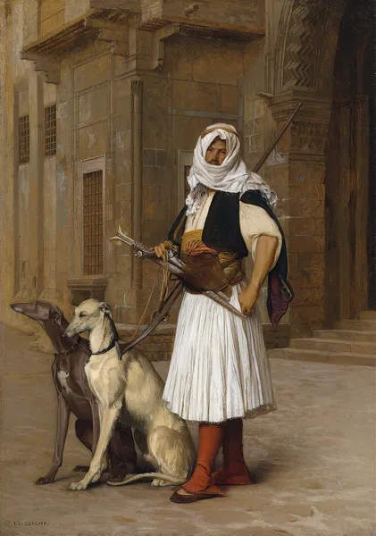 Arnaut and two Whippets av Jean-Léon Gérôme