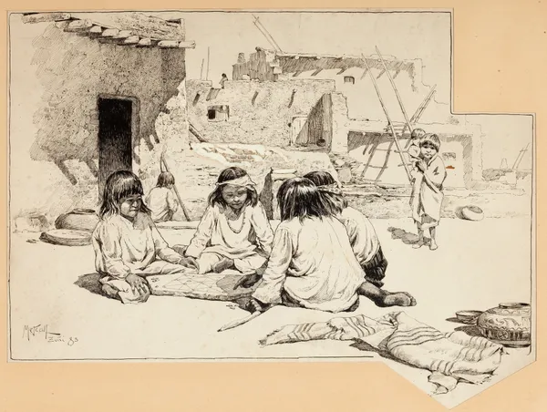 Zuni Children at Play av Willard Leroy Metcalf
