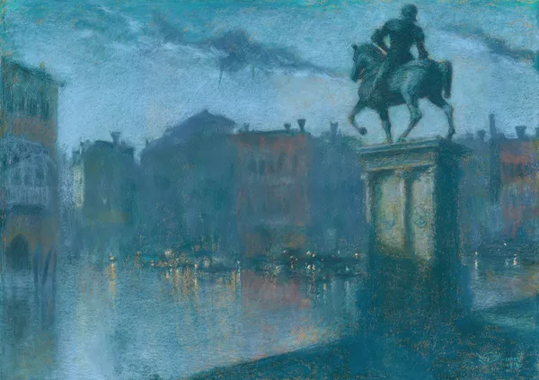 Campo Santi Giovanni e Paolo, Venice at dusk av Lucien Lévy-Dhurmer