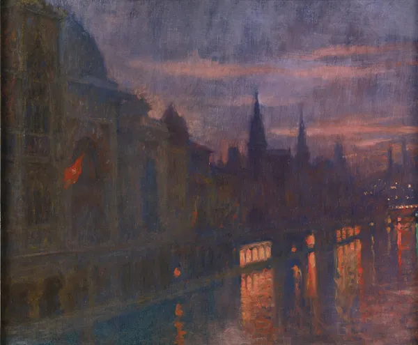 View from Pont des Invalides Towards Pont de l’Alma, Exposition Universelle, Paris 1900 av Lucien Lévy-Dhurmer