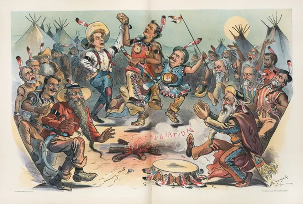 Last ghost-dance of the free silver tribe – just before being sent to the Salt River Reservation av Louis Dalrymple