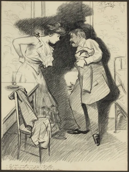 ca y est ma femme nous chauffe – Elle est capable de m’fiche à la porte. – sois tranquille, je te plaçerai chez ma ma av Fernand Louis Gottlob