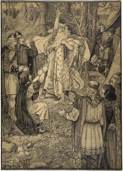 Lear with Cordelia dead in his arms av Louis Rhead