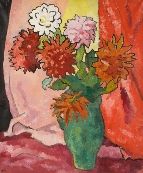 Dahlias, cruche verte av Louis Valtat