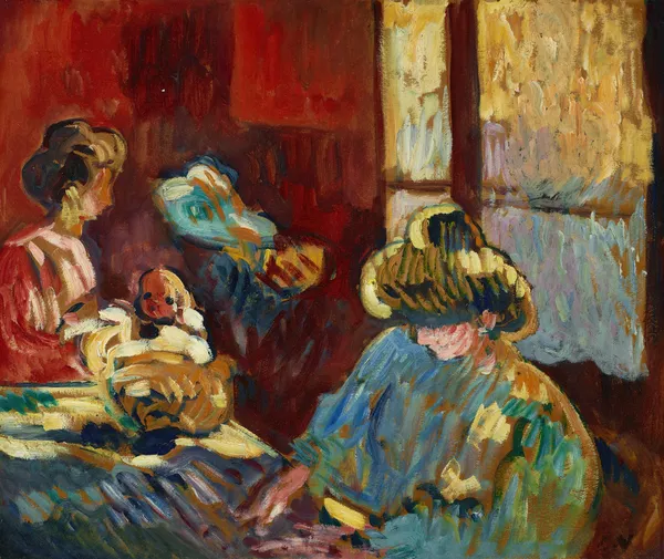 Maternité, femme en bleu devant la fenêtre av Louis Valtat