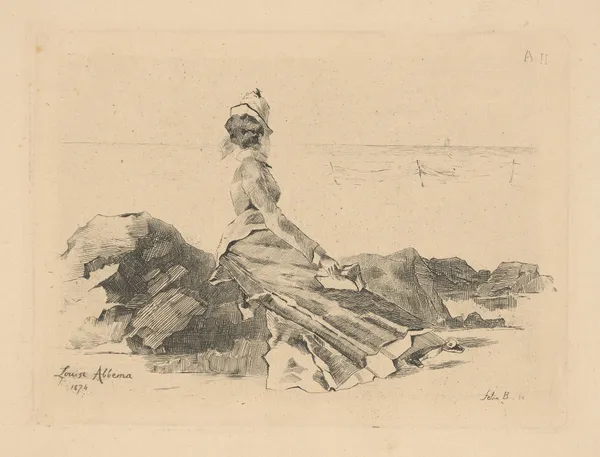 Femme assis sur un rocher (Woman sitting on a rock) av Louise Abbéma