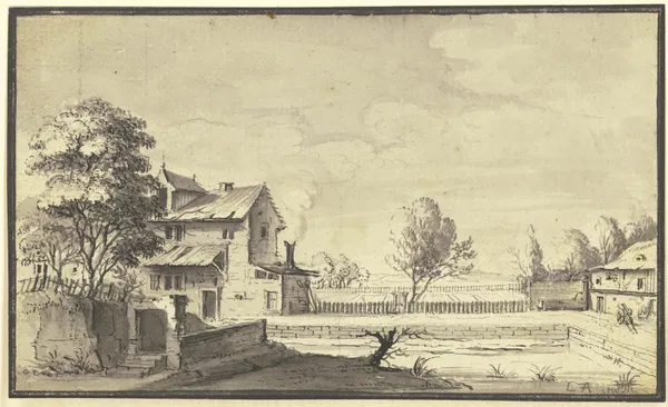Ein Bauerngut an einem Flüßchen av Johann Ludwig Aberli
