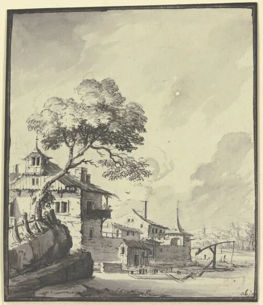 Gebäude an einem Fluß av Johann Ludwig Aberli