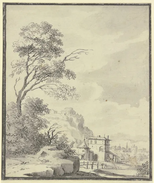 Landschaft mit einem Haus mit Turm av Johann Ludwig Aberli