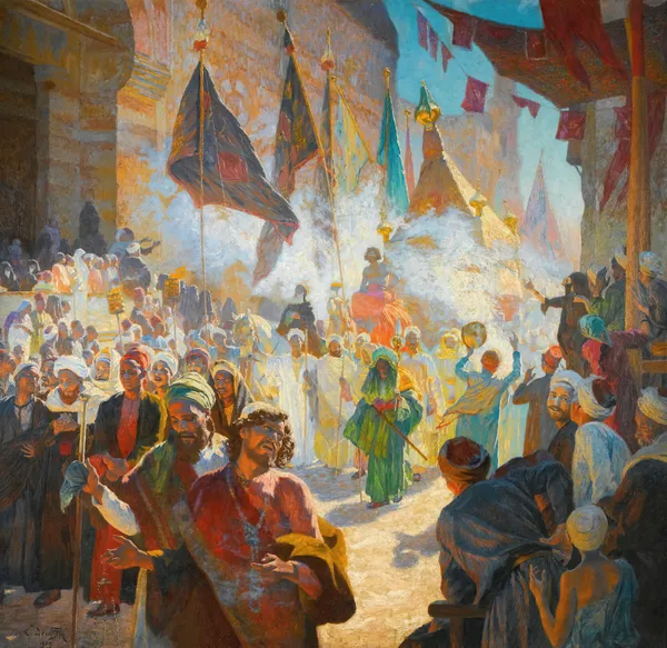 The Procession Of The Mahmal Through The Streets Of Cairo av Ludwig Deutsch