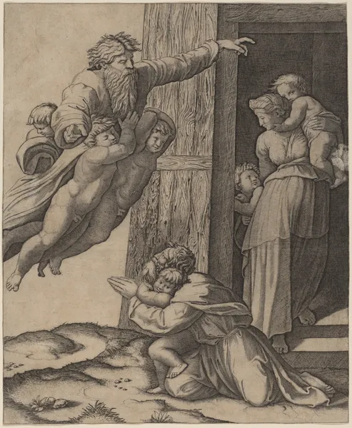 God Appearing to Noah av Marcantonio Raimondi